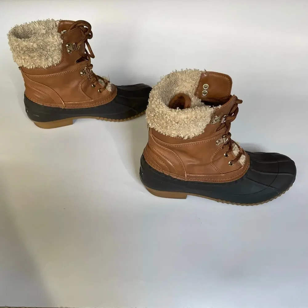Tommy Hilfiger Rainah Duck Boots Womens 8M Brown Waterproof Lace Up Winter